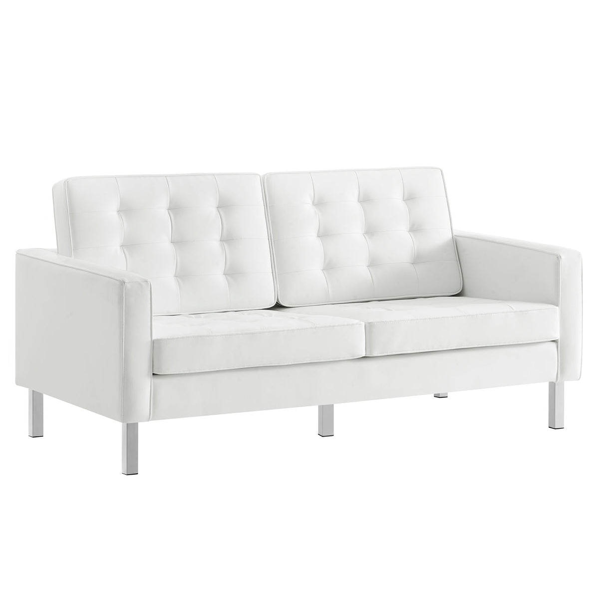 Loft Silver/White 3 Piece Tufted Upholstered Faux Leather Set - 93x95" - Ornate Home