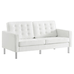 Loft Silver/White 3 Piece Tufted Upholstered Faux Leather Set - 93x95" - Ornate Home