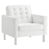 Loft Silver/White 3 Piece Tufted Upholstered Faux Leather Set - 93x95" - Ornate Home