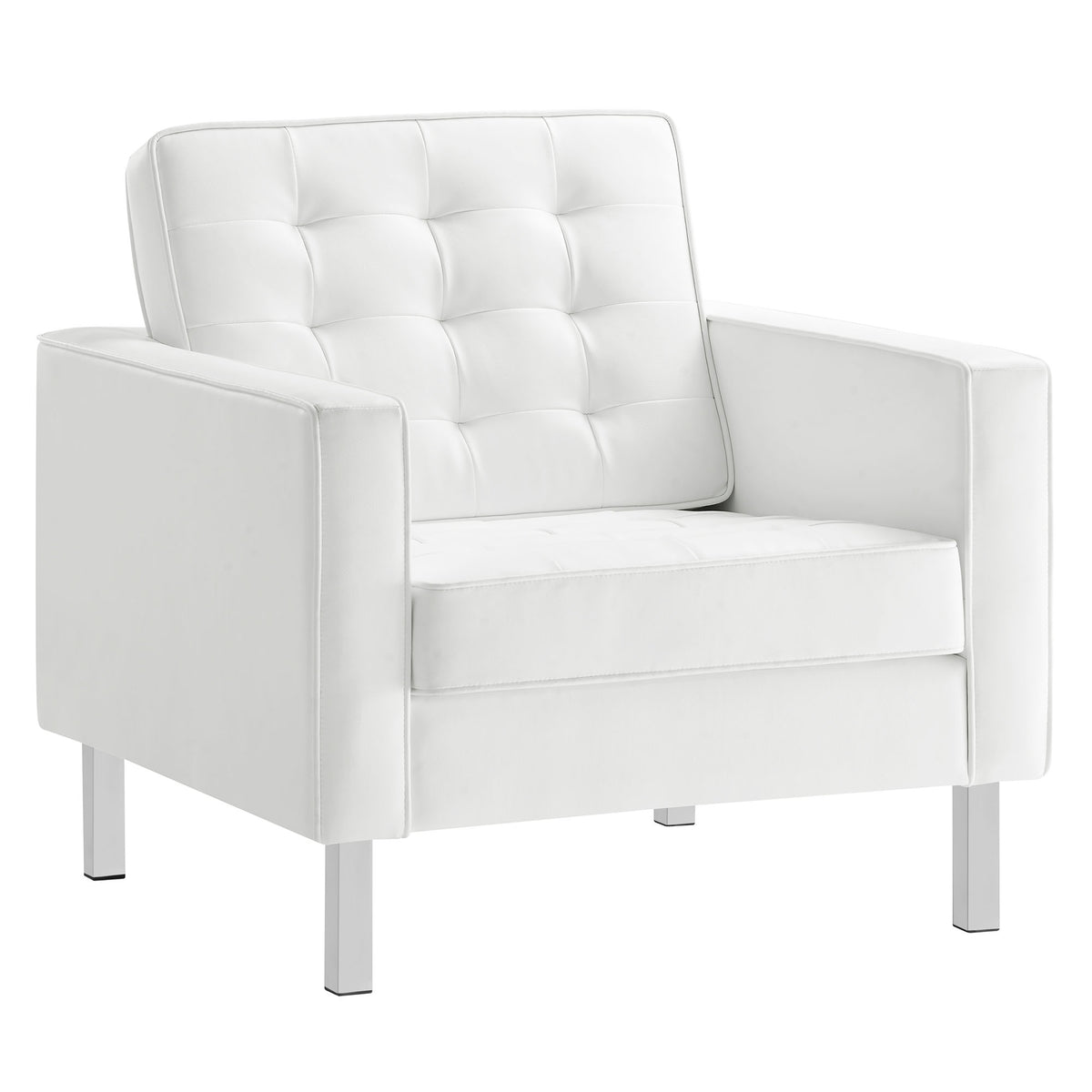Loft Silver/White 3 Piece Tufted Upholstered Faux Leather Set - 93x95" - Ornate Home