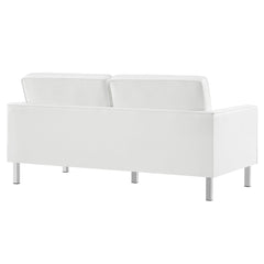 Loft Silver/White 3 Piece Tufted Upholstered Faux Leather Set - 93x95" - Ornate Home