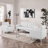 Loft Silver/White 3 Piece Tufted Upholstered Faux Leather Set - 93x95" - Ornate Home