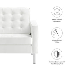 Loft Silver/White 3 Piece Tufted Upholstered Faux Leather Set - 93x95" - Ornate Home