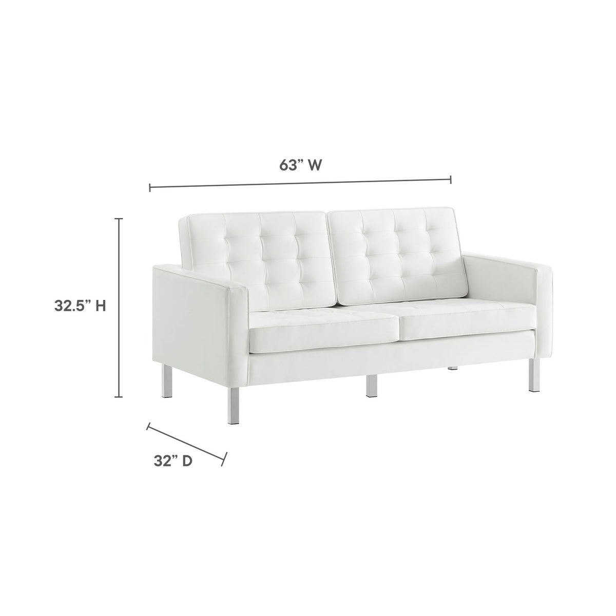 Loft Silver/White 3 Piece Tufted Upholstered Faux Leather Set - 93x95" - Ornate Home