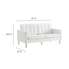 Loft Silver/White 3 Piece Tufted Upholstered Faux Leather Set - 93x95" - Ornate Home