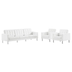 Loft Silver/White 3-Piece Tufted Vegan Leather Furniture Set - Ornate Home