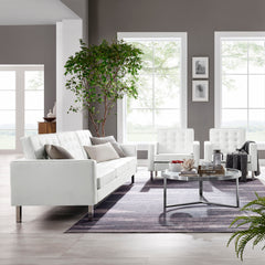 Loft Silver/White 3-Piece Tufted Vegan Leather Furniture Set - Ornate Home