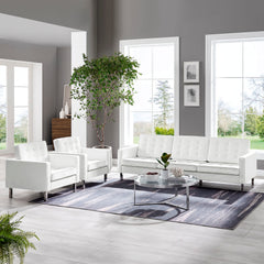 Loft Silver/White 3-Piece Tufted Vegan Leather Furniture Set - Ornate Home
