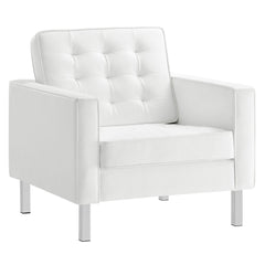 Loft Silver/White Tufted Upholstered Faux Leather Loveseat and Armchair Set - Ornate Home