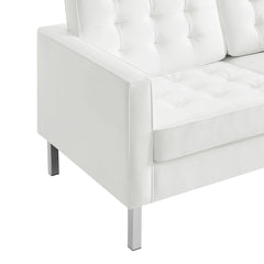 Loft Silver/White Tufted Upholstered Faux Leather Loveseat and Armchair Set - Ornate Home