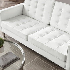 Loft Silver/White Tufted Upholstered Faux Leather Loveseat and Armchair Set - Ornate Home