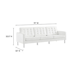 Loft Silver/White Tufted Upholstered Faux Leather Sofa and Armchair Set - Ornate Home