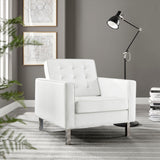 Loft Silver/White Tufted Vegan Leather Armchair - Ornate Home