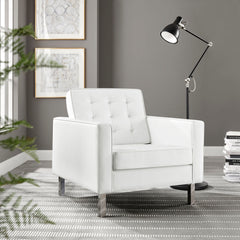 Loft Silver/White Tufted Vegan Leather Armchair - Ornate Home