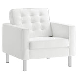 Loft Silver/White Tufted Vegan Leather Armchair - Ornate Home