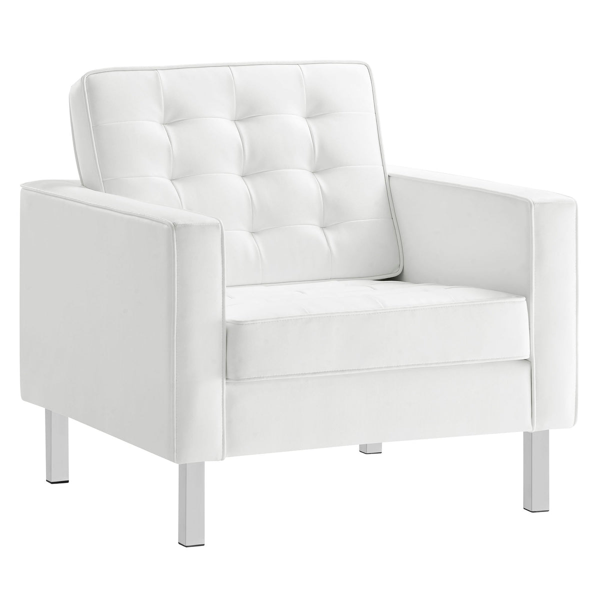 Loft Silver/White Tufted Vegan Leather Armchair - Ornate Home