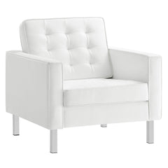 Loft Silver/White Tufted Vegan Leather Armchair - Ornate Home