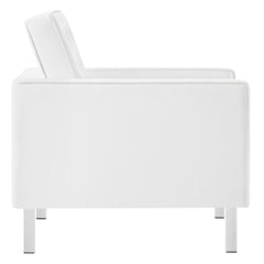 Loft Silver/White Tufted Vegan Leather Armchair - Ornate Home
