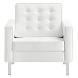 Loft Silver/White Tufted Vegan Leather Armchair - Ornate Home