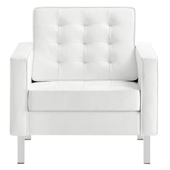 Loft Silver/White Tufted Vegan Leather Armchair - Ornate Home
