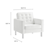 Loft Silver/White Tufted Vegan Leather Armchair - Ornate Home