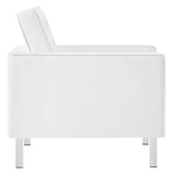 Loft Silver/White Tufted Vegan Leather Armchair and Ottoman Set - Ornate Home