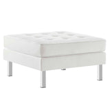 Loft Silver/White Tufted Vegan Leather Armchair and Ottoman Set - Ornate Home