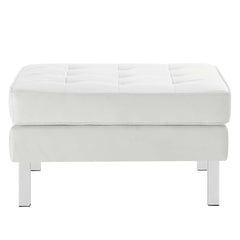Loft Silver/White Tufted Vegan Leather Armchair and Ottoman Set - Ornate Home