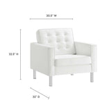 Loft Silver/White Tufted Vegan Leather Armchair and Ottoman Set - Ornate Home