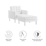 Loft Silver/White Tufted Vegan Leather Armchair and Ottoman Set - Ornate Home