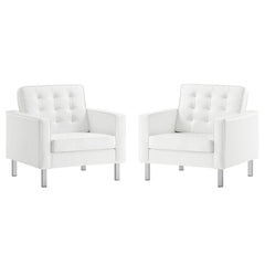 Loft Silver/White Tufted Vegan Leather Armchairs (Set of 2) - Ornate Home