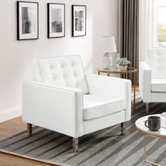 Loft Silver/White Tufted Vegan Leather Armchairs (Set of 2) - Ornate Home