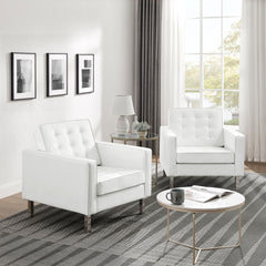 Loft Silver/White Tufted Vegan Leather Armchairs (Set of 2) - Ornate Home