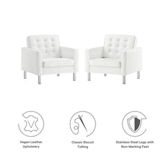 Loft Silver/White Tufted Vegan Leather Armchairs (Set of 2) - Ornate Home