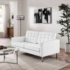 Loft Silver/White Tufted Vegan Leather Loveseat - Ornate Home