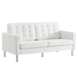 Loft Silver/White Tufted Vegan Leather Loveseat - Ornate Home