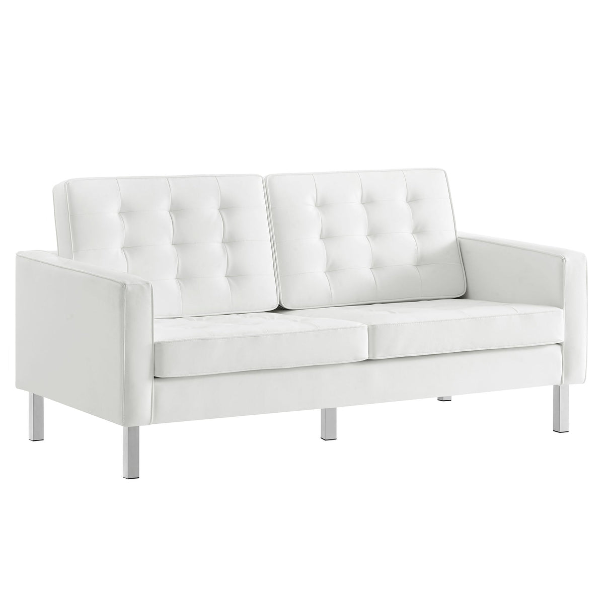 Loft Silver/White Tufted Vegan Leather Loveseat - Ornate Home