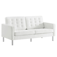 Loft Silver/White Tufted Vegan Leather Loveseat - Ornate Home