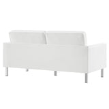 Loft Silver/White Tufted Vegan Leather Loveseat - Ornate Home