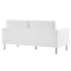 Loft Silver/White Tufted Vegan Leather Loveseat - Ornate Home
