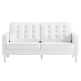 Loft Silver/White Tufted Vegan Leather Loveseat - Ornate Home