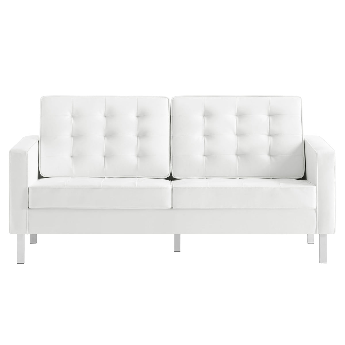 Loft Silver/White Tufted Vegan Leather Loveseat - Ornate Home