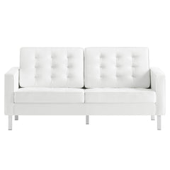 Loft Silver/White Tufted Vegan Leather Loveseat - Ornate Home
