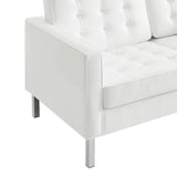 Loft Silver/White Tufted Vegan Leather Loveseat - Ornate Home