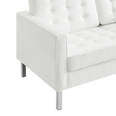 Loft Silver/White Tufted Vegan Leather Loveseat - Ornate Home