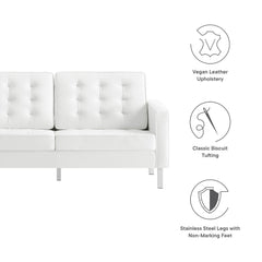 Loft Silver/White Tufted Vegan Leather Loveseat - Ornate Home