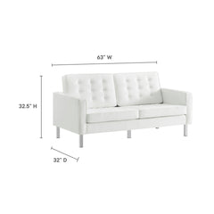 Loft Silver/White Tufted Vegan Leather Loveseat - Ornate Home
