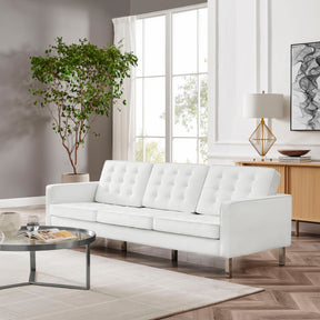 Loft Silver/White Tufted Vegan Leather Sofa - Ornate Home