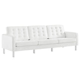 Loft Silver/White Tufted Vegan Leather Sofa - Ornate Home