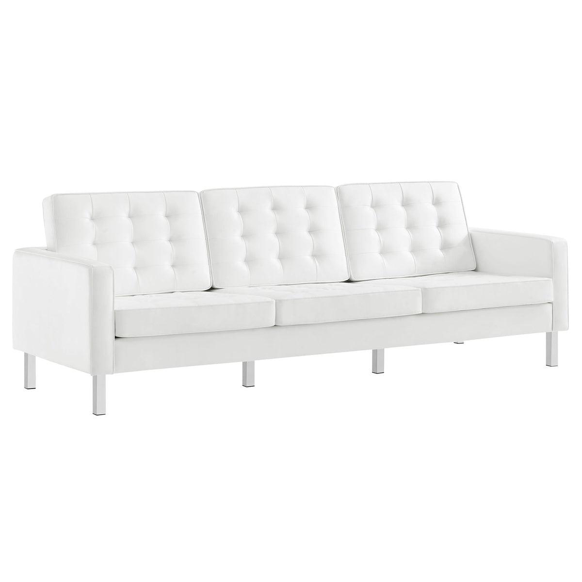 Loft Silver/White Tufted Vegan Leather Sofa - Ornate Home